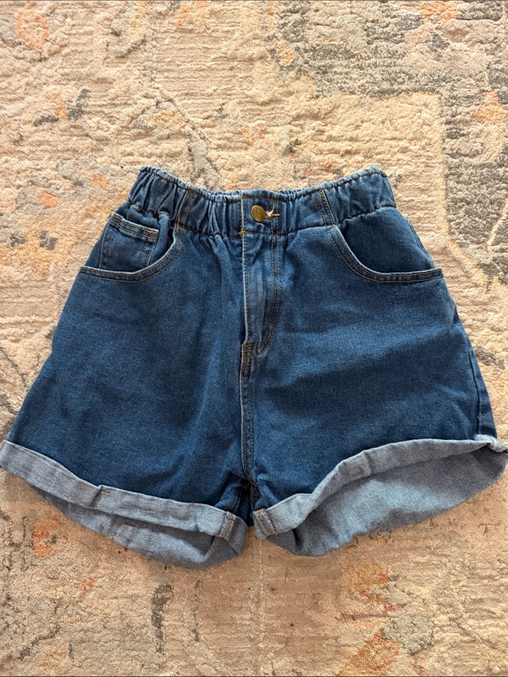 SHEIN Dark Blue Elastic Waist Rolled Hem Denim Shorts size medium